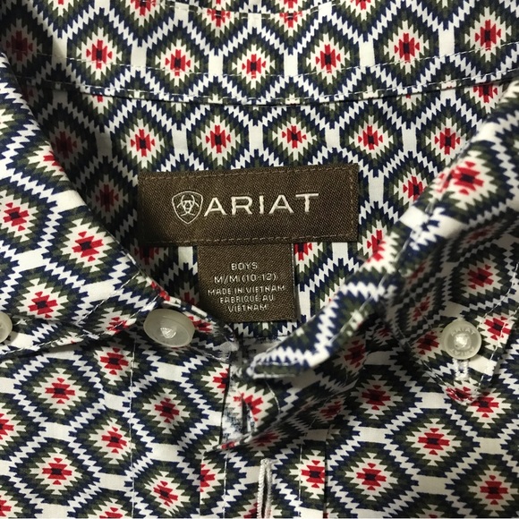Ariat Button Down Shirt Kids Medium 10/12 Green, Red,Beige and white like new - Picture 3 of 7